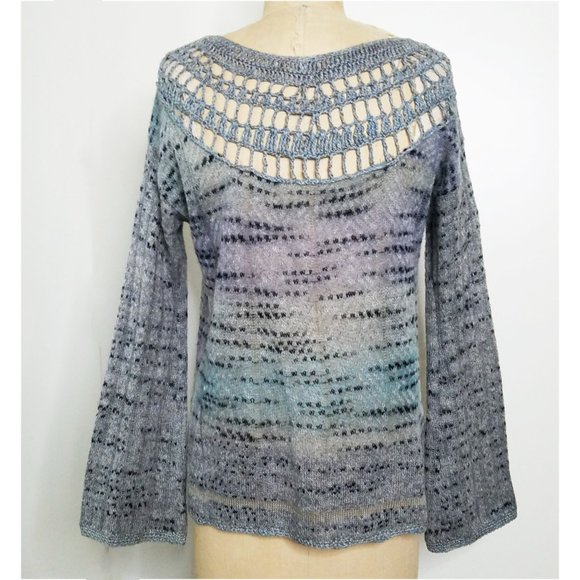 Free People Womens Sweater Top Blue Moon Crochet Knit Mohair Blend S - Picture 3 of 11